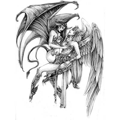 Angel and Devil Design Water Transfer Temporary Tattoo(fake Tattoo) Stickers NO.10861